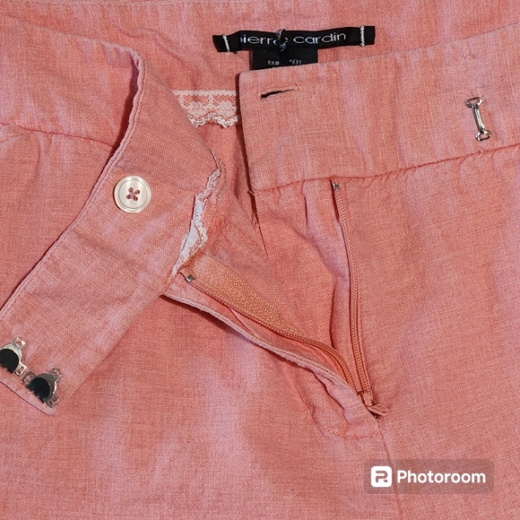 Pierre Cardin Women's Coral Linen & Rayon Blend Pocketed Capri Pants Size 16 - Picture 9 of 11